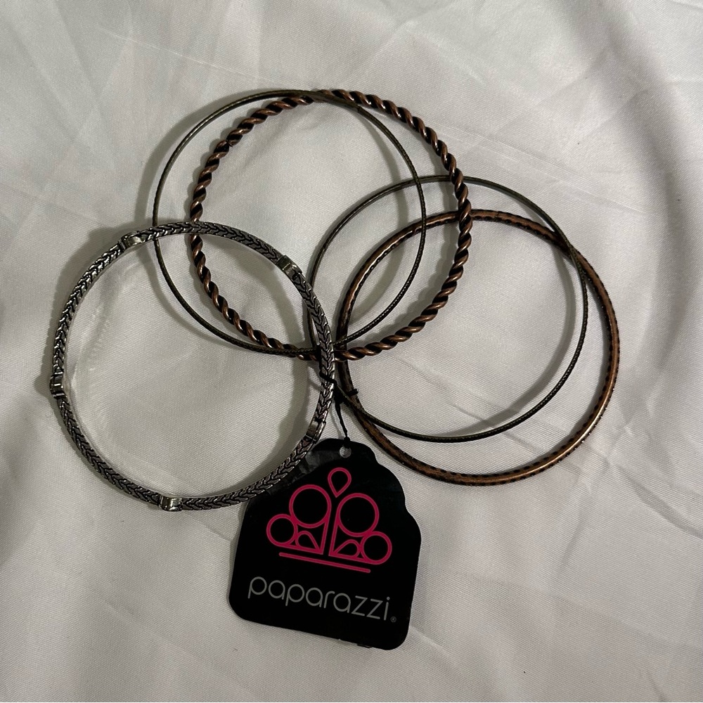 Paparazzi Set of 5 Bangle Bracelets Silver Gold Black Stackable Jewelry